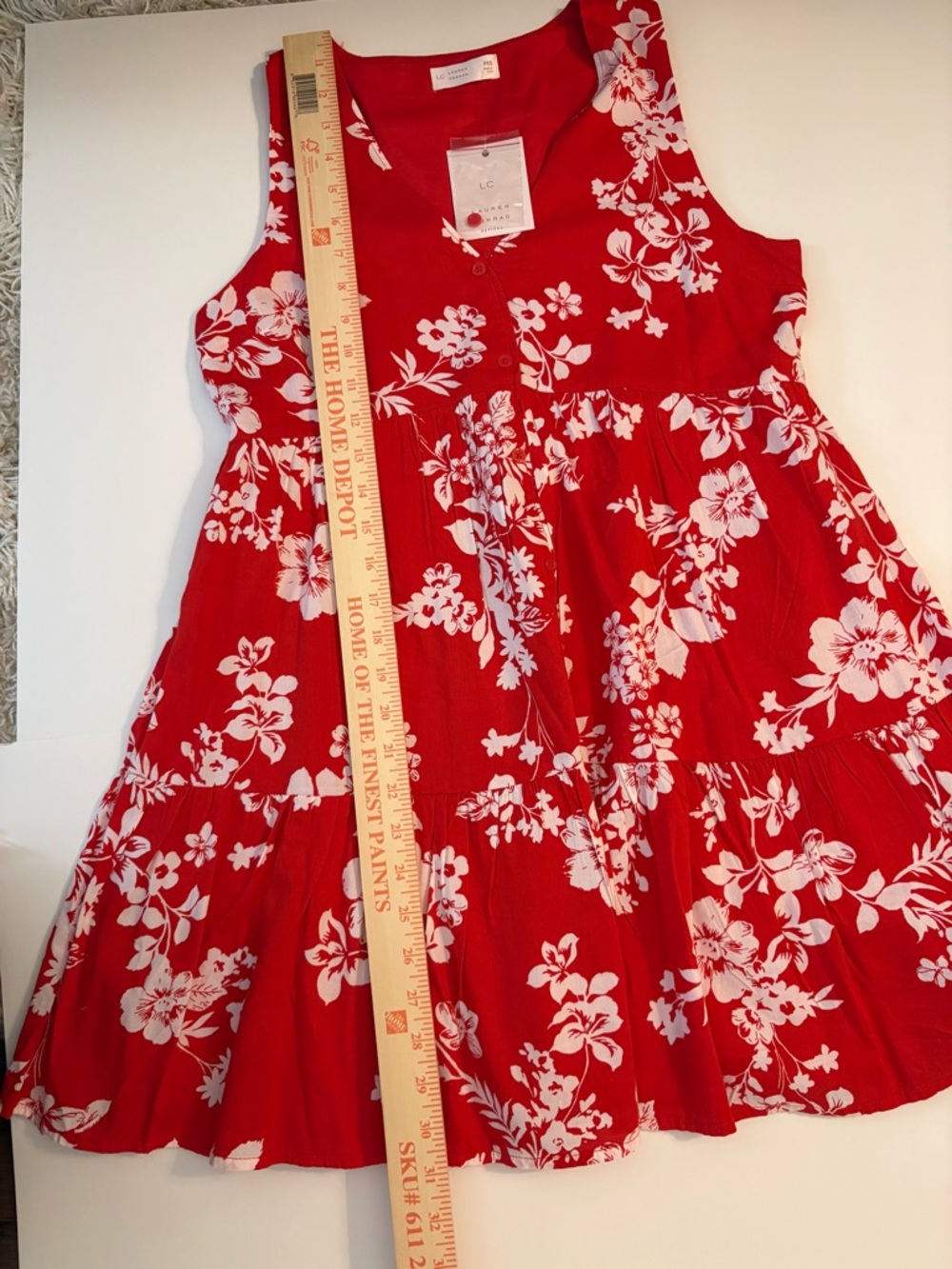 NWT LC Lauren Conrad Sleeveless Floral Dress XS Petite Red White - Picture 6 of 7
